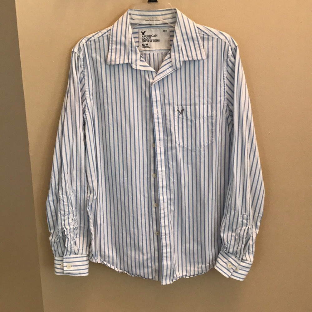 White and blue button down shirt